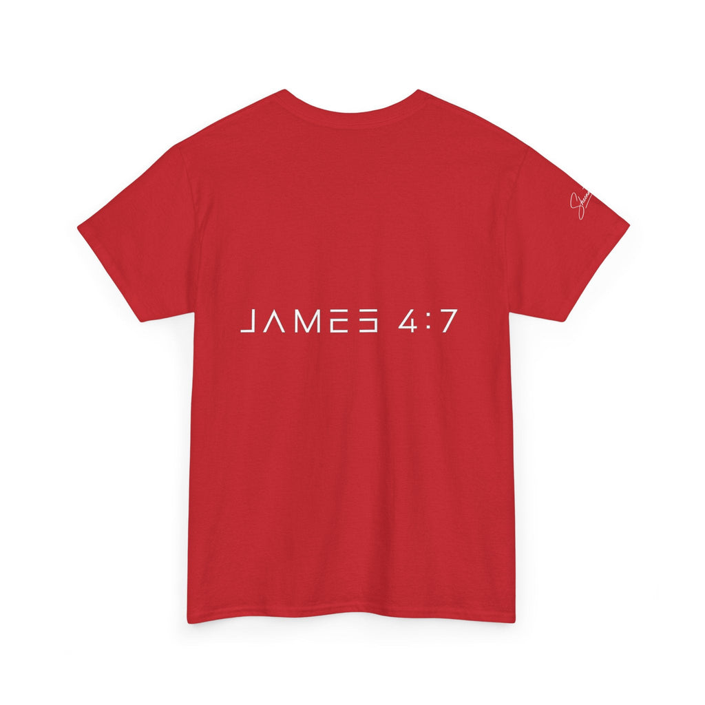 Flee Tee — Minimal "FLEE / Run Devil Run" Graphic Shirt (James 4:7 Back)