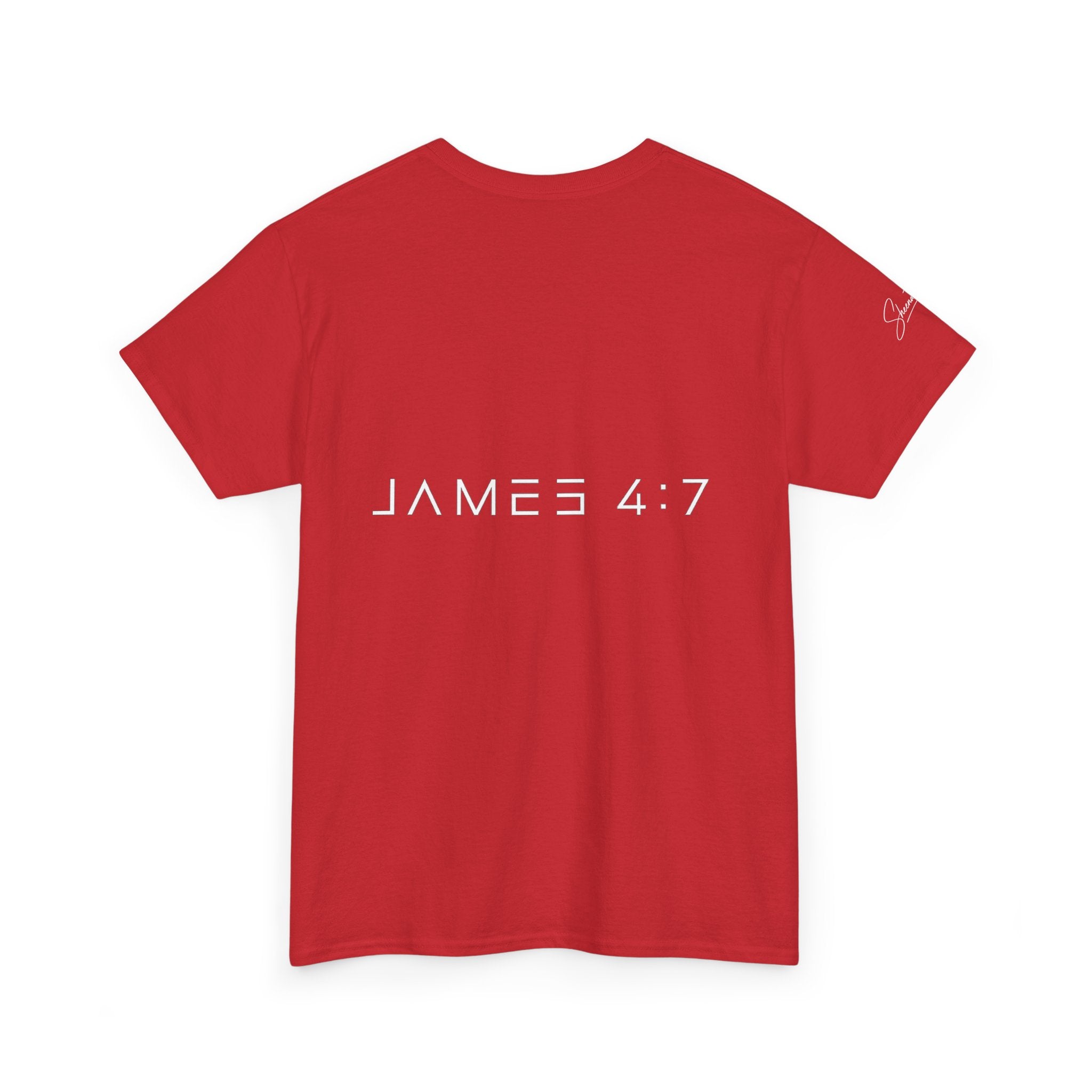 Flee Tee — Minimal "FLEE / Run Devil Run" Graphic Shirt (James 4:7 Back)