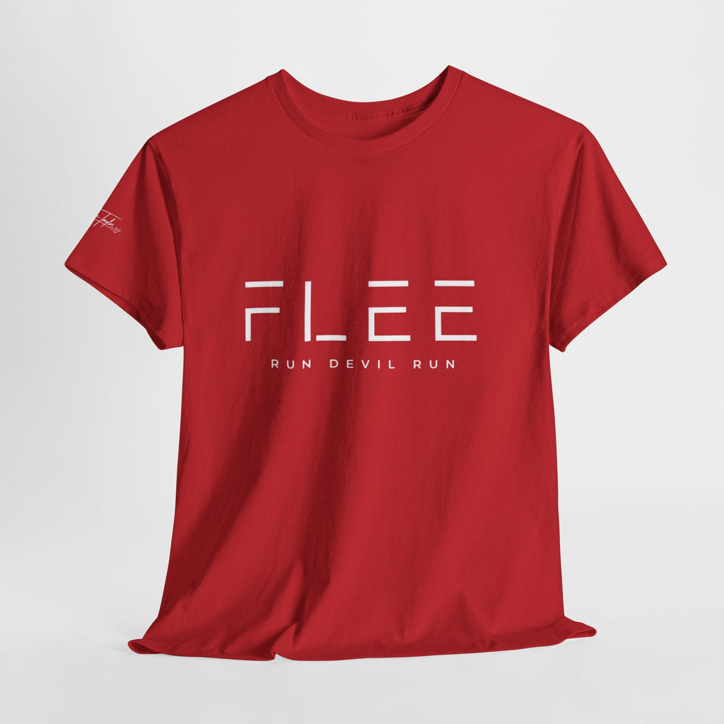 Flee Tee — Minimal "FLEE / Run Devil Run" Graphic Shirt (James 4:7 Back)
